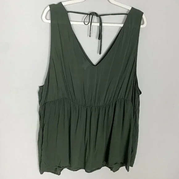 Torrid Babydoll Challis Embroidered Tank Top Green Womens 3X Sleeveless V Neck - Picture 3 of 7
